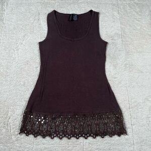 Vintage Y2K L8ter Brown Lace Sequins Women’s Camisole Bling Tank Top Size Large